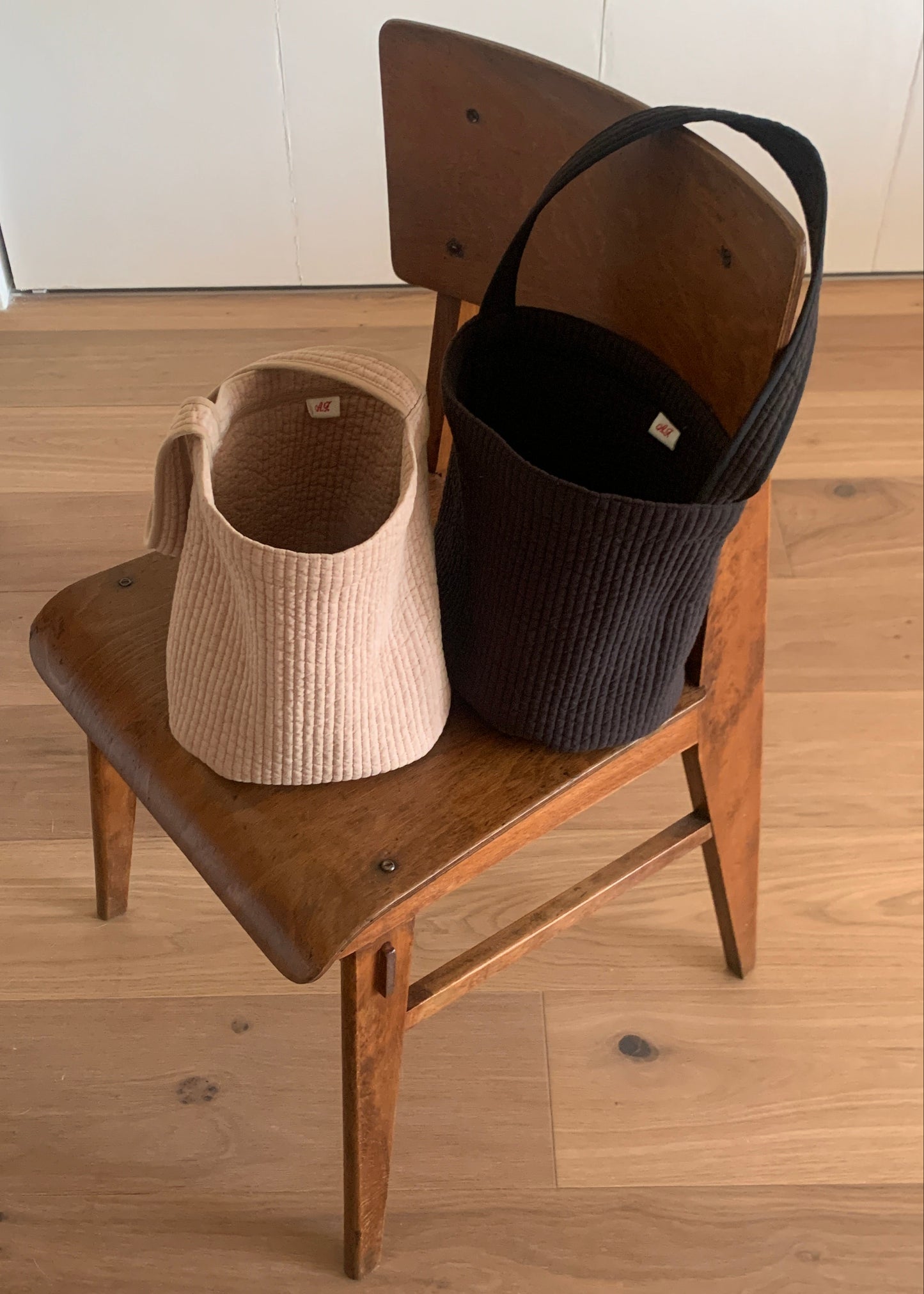 Quilt Basket Bag / Pink Beige