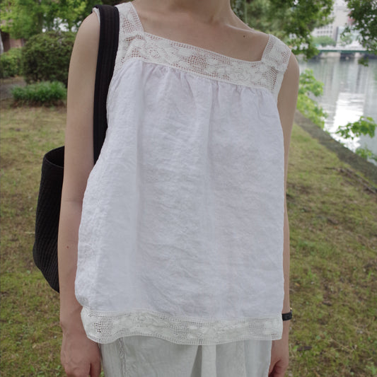 Lace Linen Camisole / White