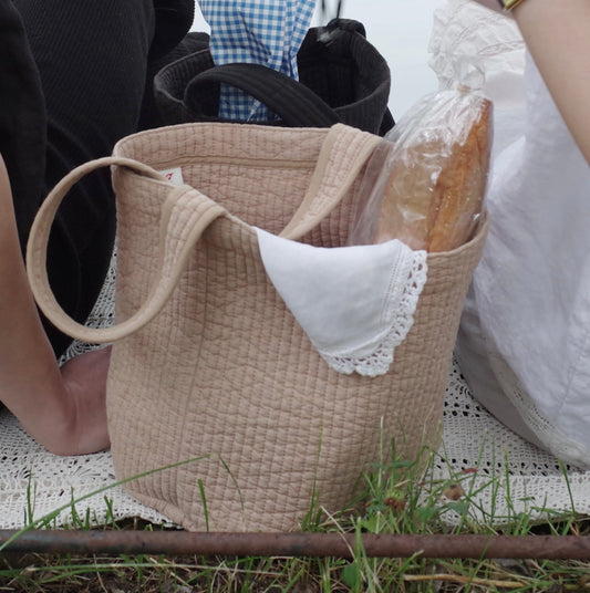 Quilt Basket Bag / Pink Beige