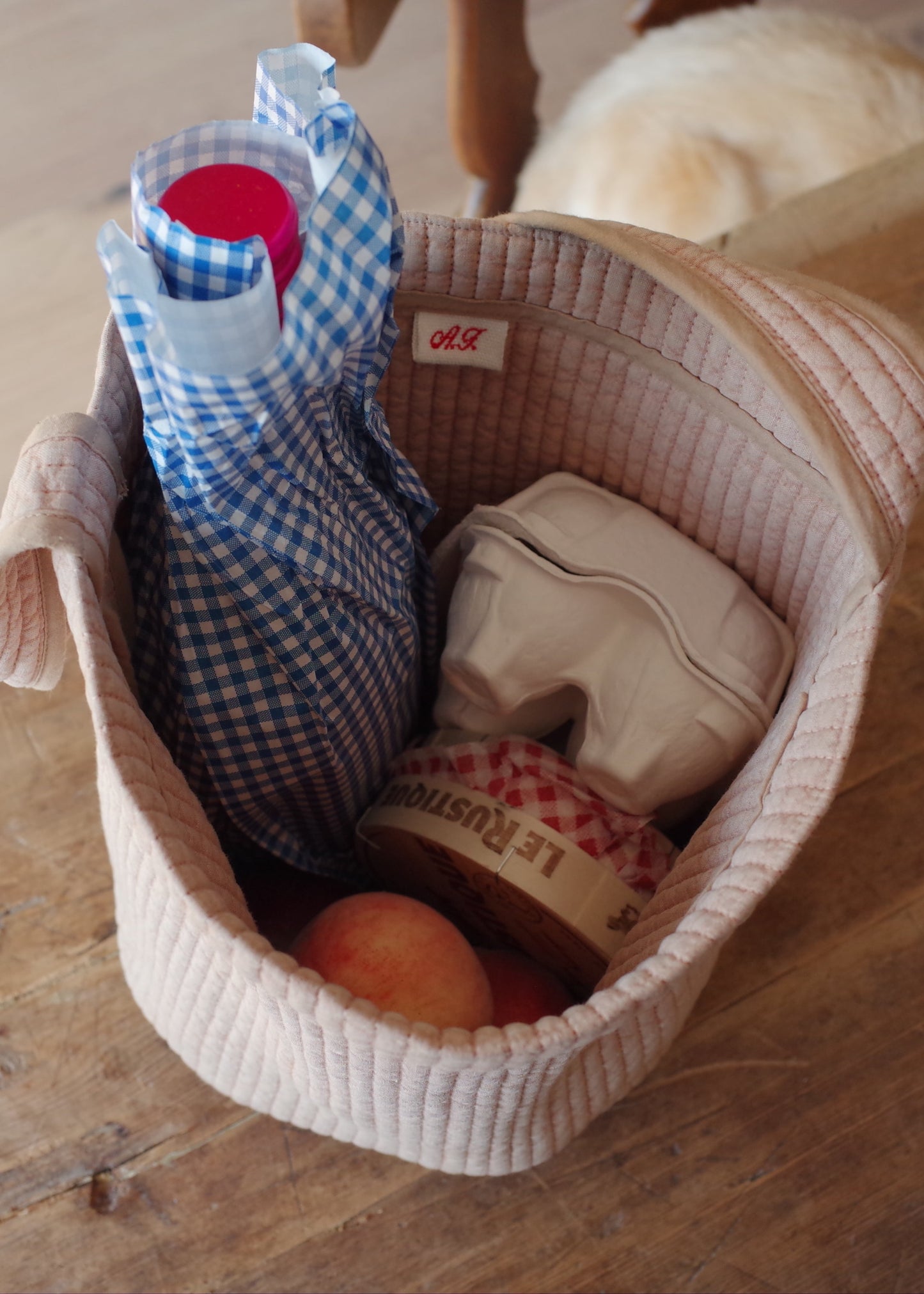Quilt Basket Bag / Pink Beige