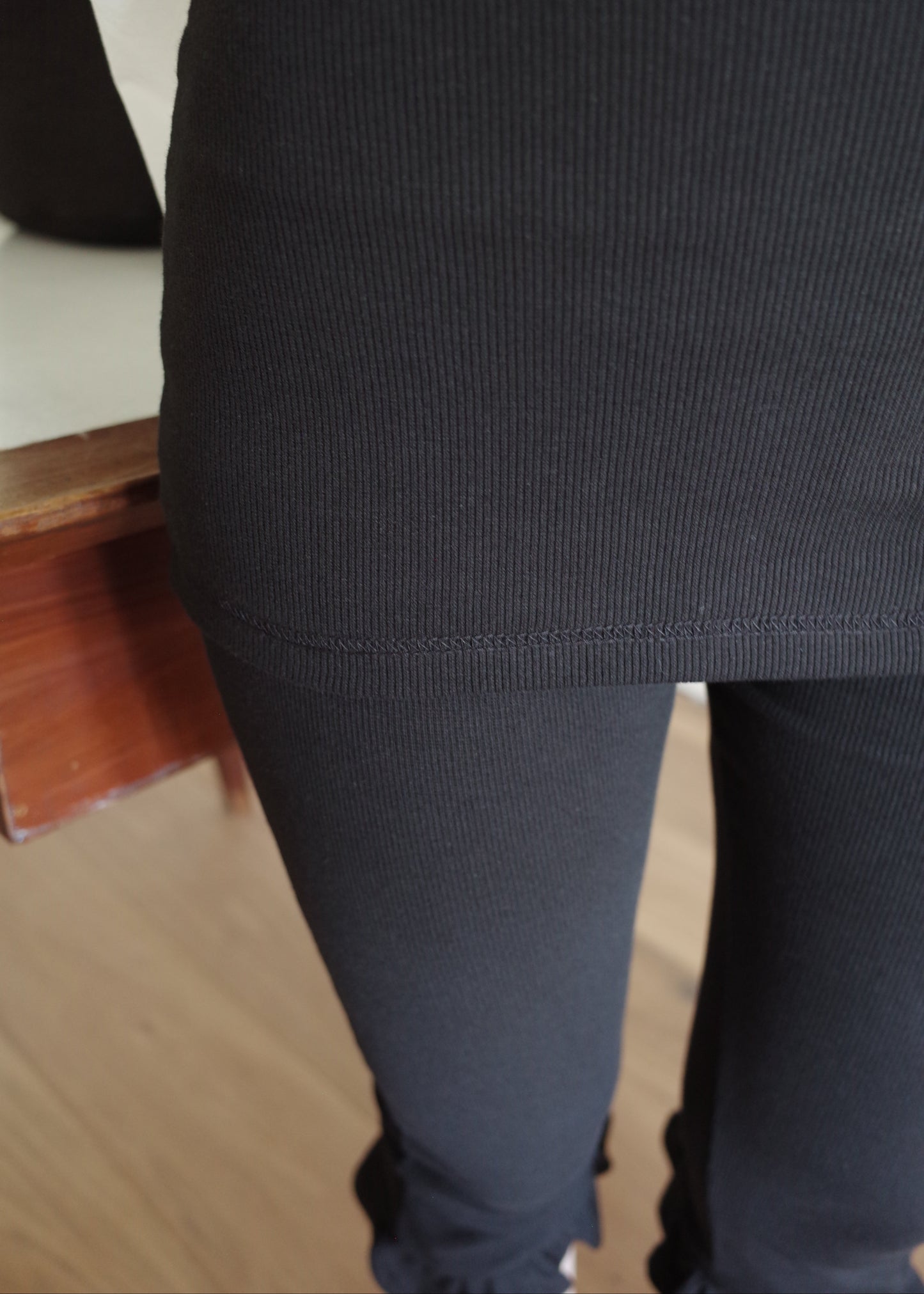 Wrap Frill Biker Leggings / Black