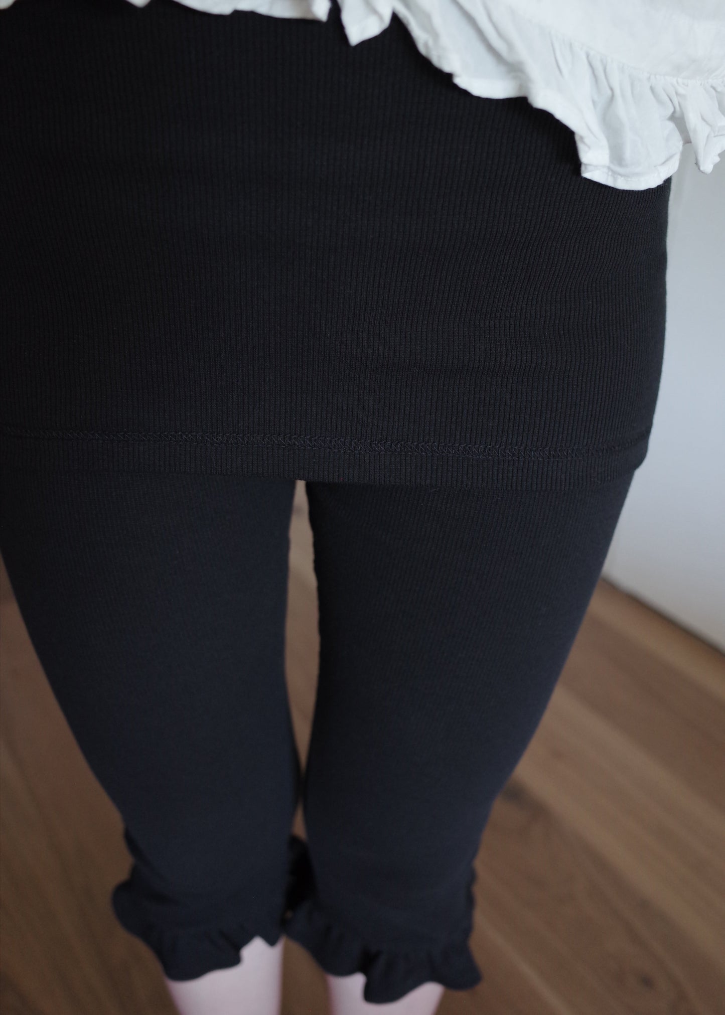 Wrap Frill Biker Leggings / Black