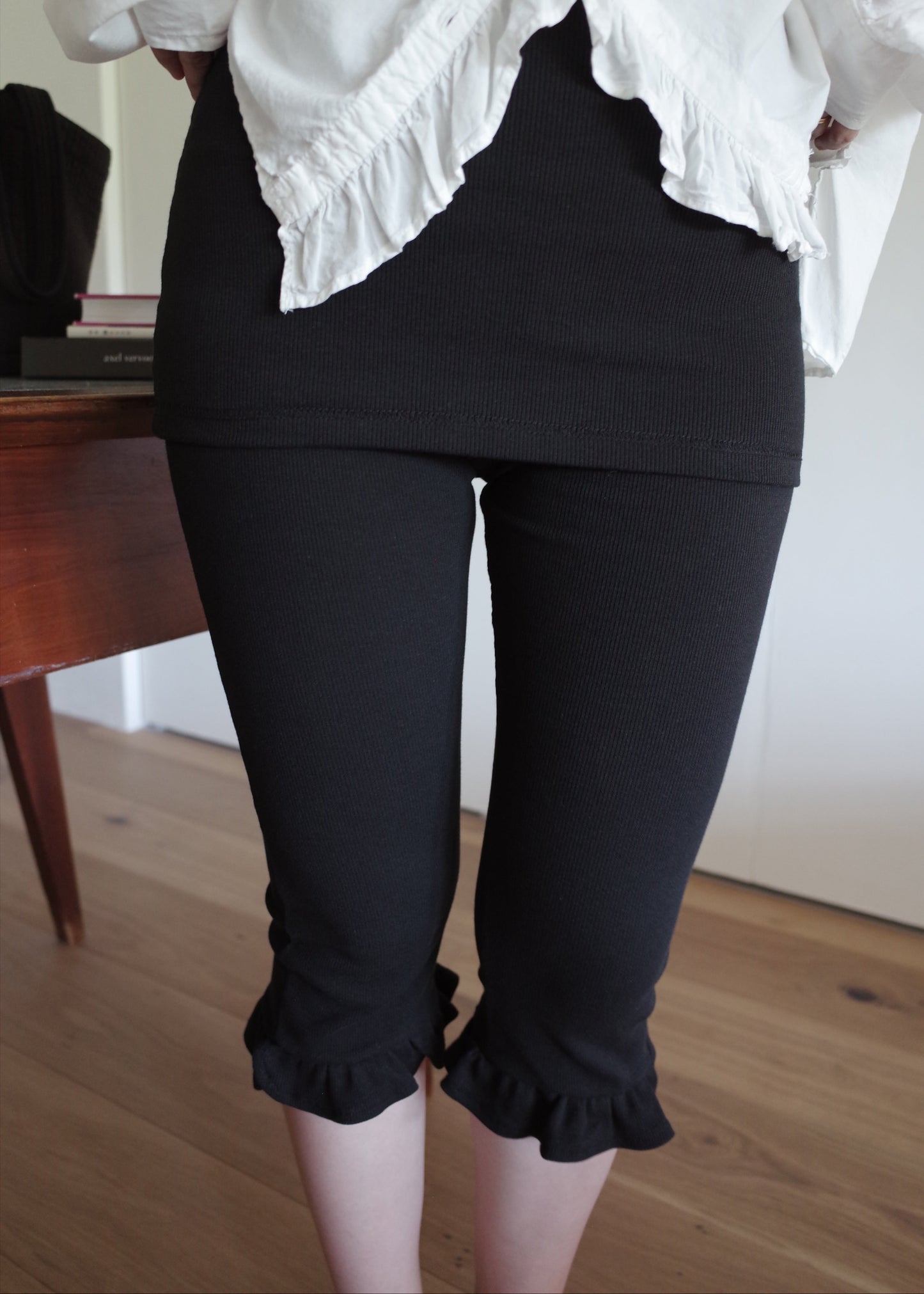 Wrap Frill Biker Leggings / Black