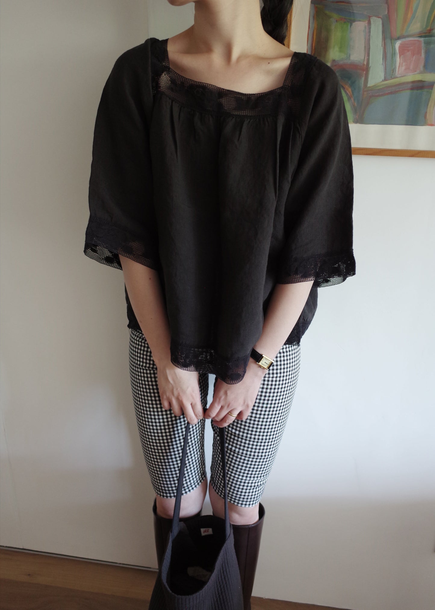 Lace Linen Tunic / Black