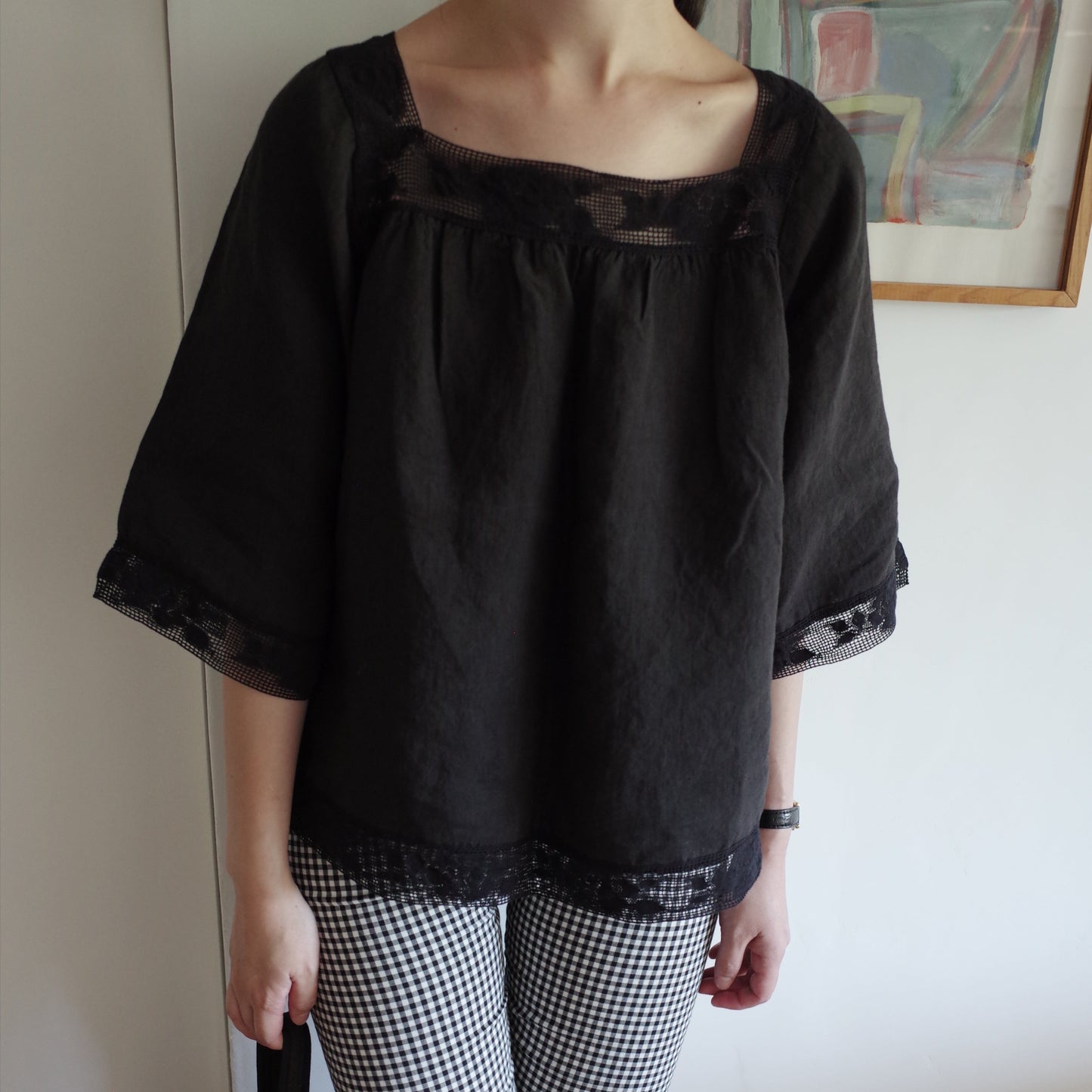 Lace Linen Tunic / Black