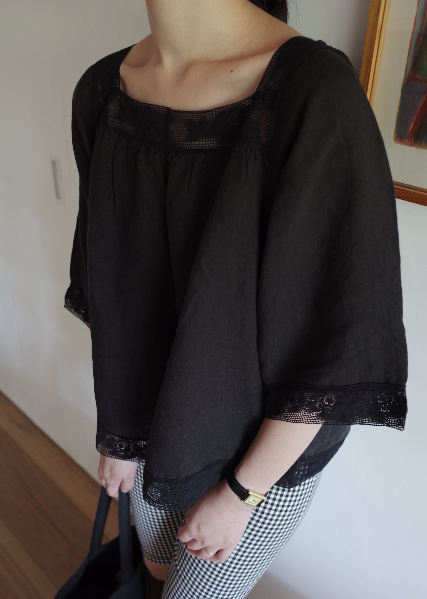 Lace Linen Tunic / Black