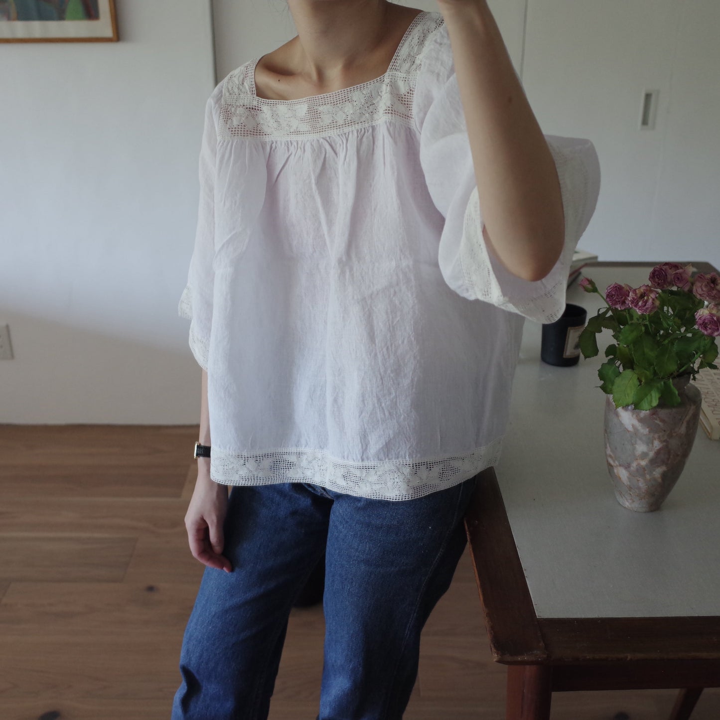 Lace Linen Tunic / White