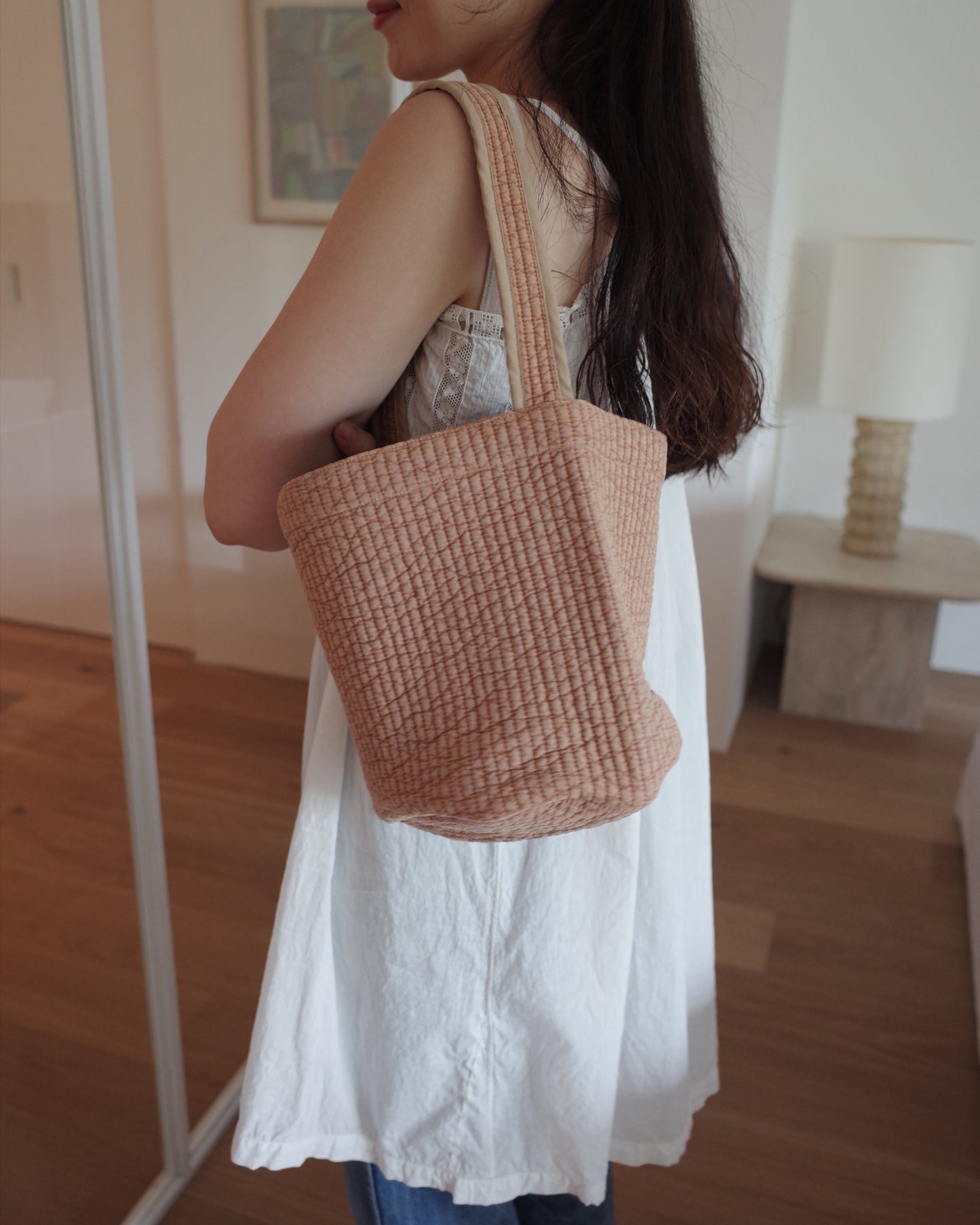 Quilt Basket Bag / Camel Beige