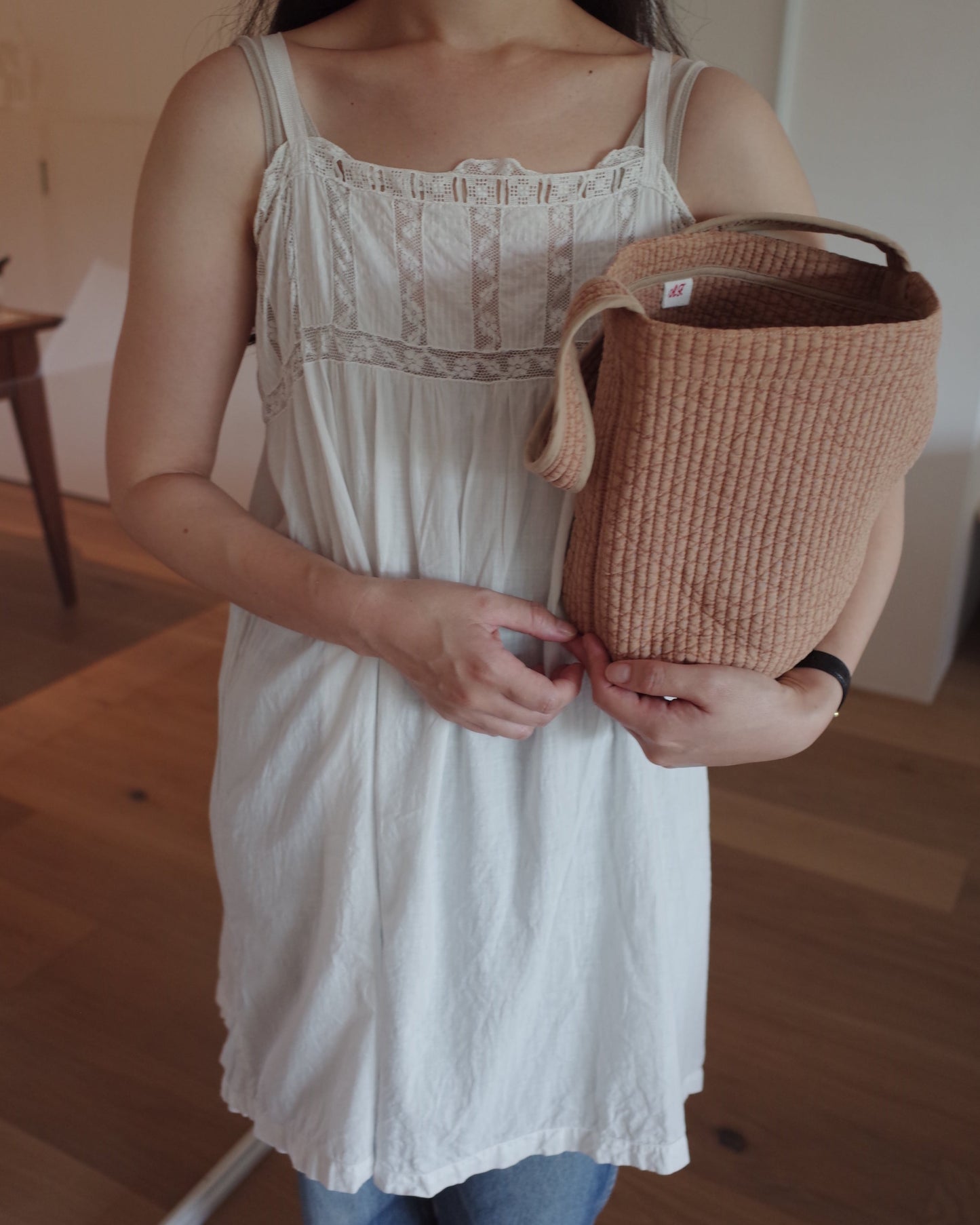 Quilt Basket Bag / Camel Beige