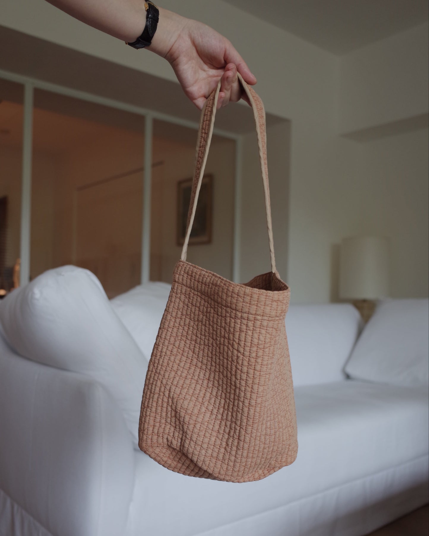 Quilt Basket Bag / Camel Beige
